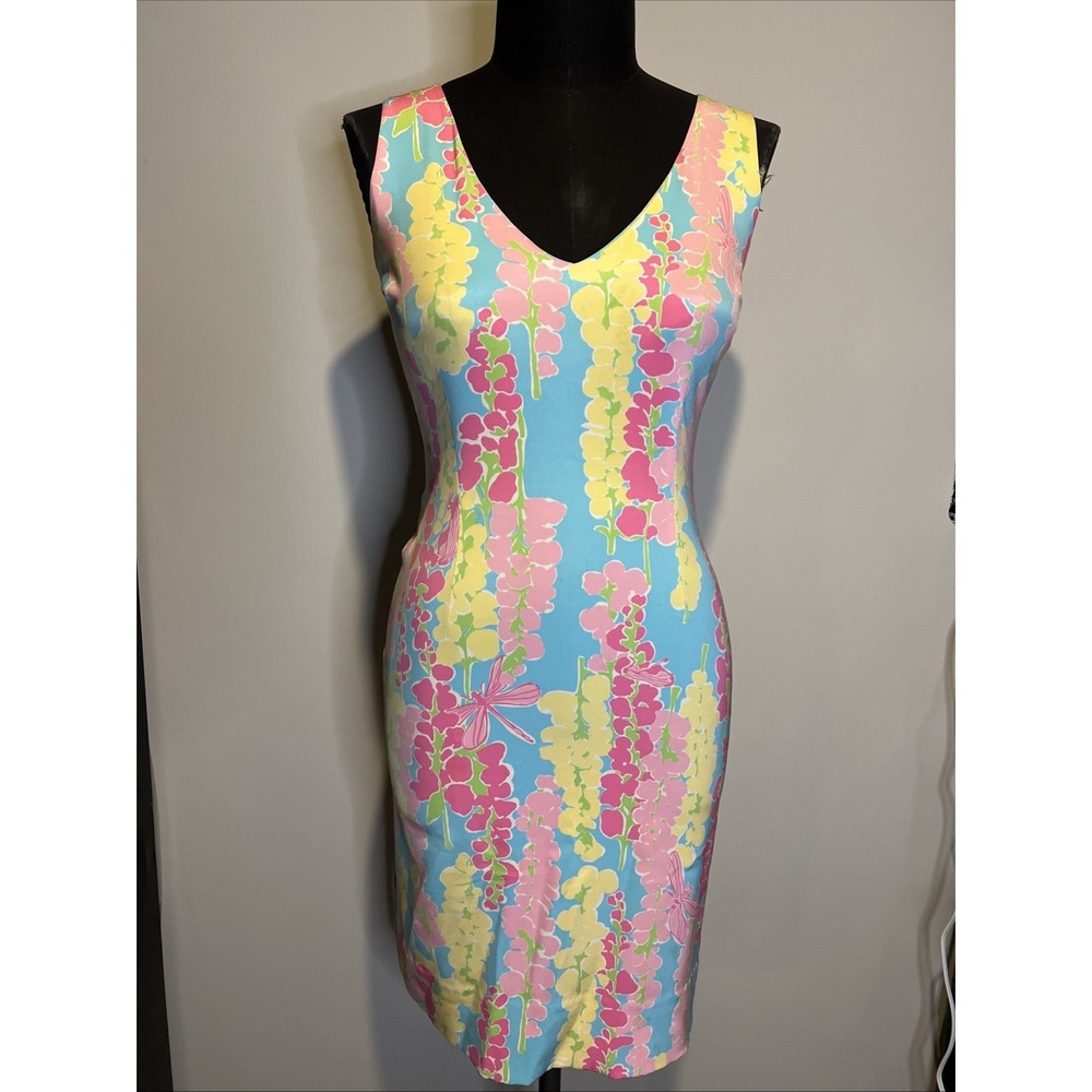 Lilly Pulitzer Floral Dress Cocktail Party V-neck Size 0β Y2K Bodycon Summer